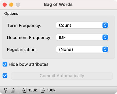 Figure 11: Setting the bag-of-words parameters.